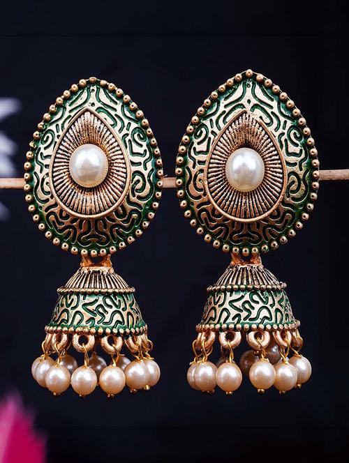 green metal studs jhumki - 18551201 - Very Small Image - 1