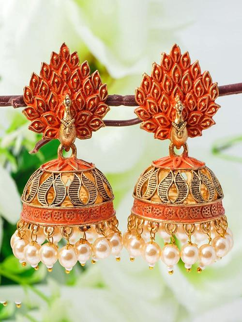 red metal studs jhumki - 18551209 - Very Small Image - 1