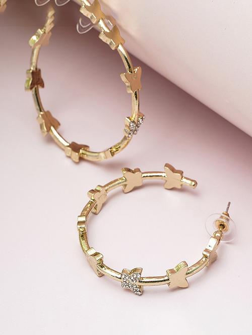 white stone butterfly hoop earring - 18551211 - Very Small Image - 1