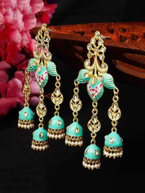 blue metal jhumki earring - 18551213 - Very Small Image - 1