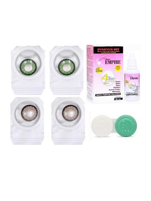 combo pack of 2 pair colored contact lens zero power with case & 30ml solution turquoise-grey - 18555985 - Very Small Image - 1