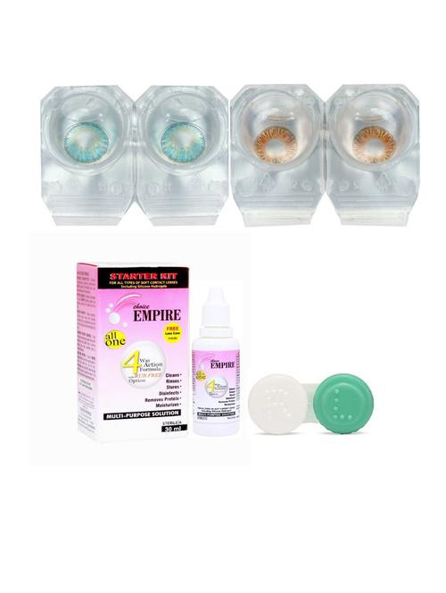 aqua-honey colored contact lens 2 pair with case and solution (0 power) - 18556236 - Very Small Image - 1