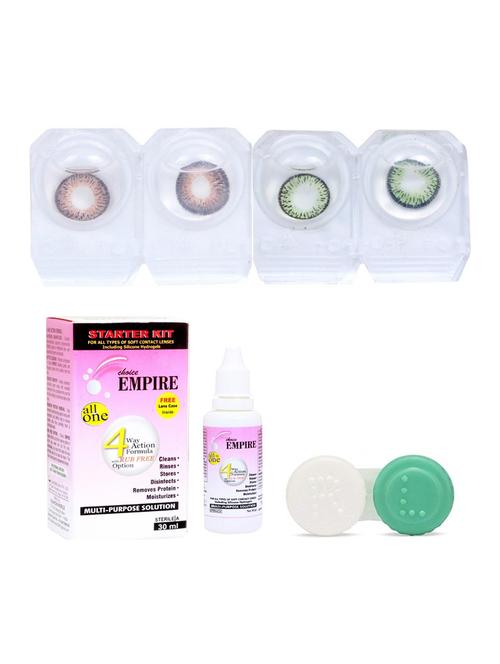 dark brown-light green 2 pair colored contact lens with case & solution (0 power) - 18561957 - Very Small Image - 1