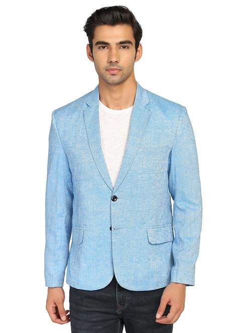 dark blue linen formal blazer - 18564185 - Very Small Image - 1