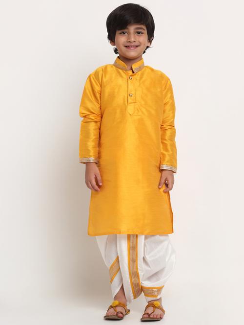 boys yellow solid dhoti kurta set  - 18565312 - Very Small Image - 1