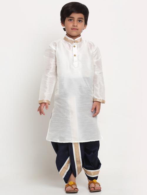 boys white solid dhoti kurta set  - 18565313 - Very Small Image - 1