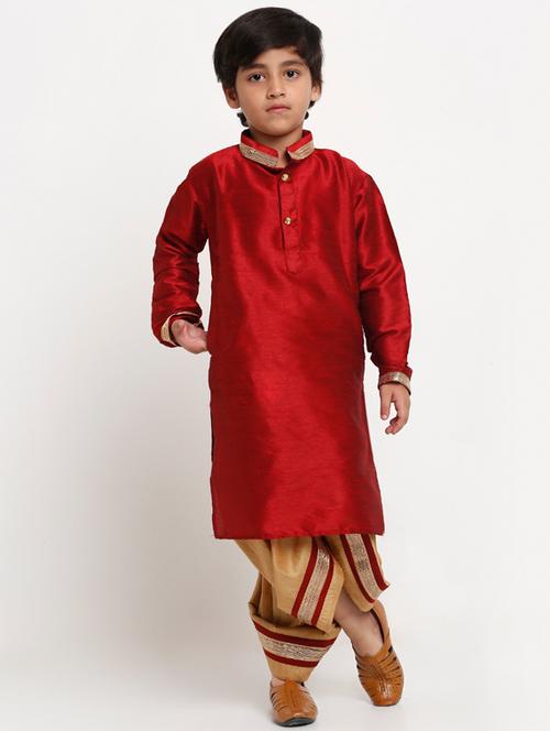 boys red solid dhoti kurta set  - 18565314 - Very Small Image - 1