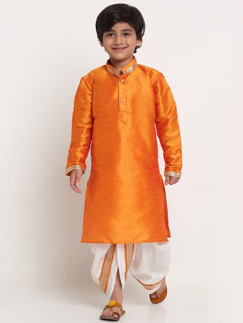 boys orange solid dhoti kurta set  - 18565316 - Very Small Image - 1
