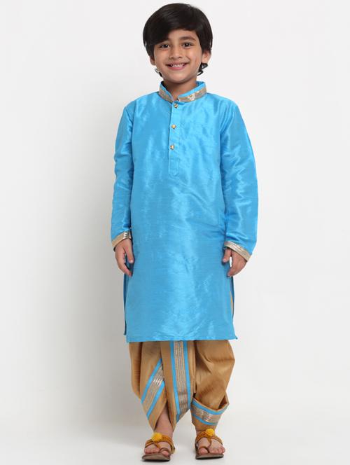 boys turquoise solid dhoti kurta set  - 18565317 - Very Small Image - 1