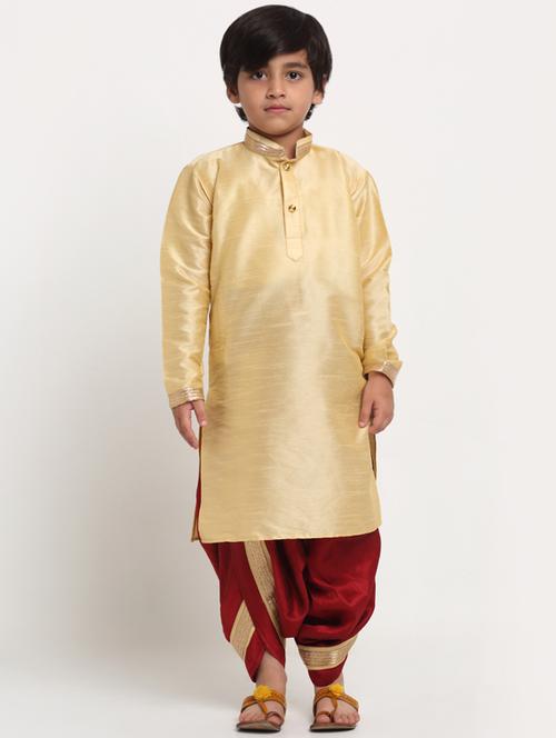 boys gold solid dhoti kurta set  - 18565319 - Very Small Image - 1