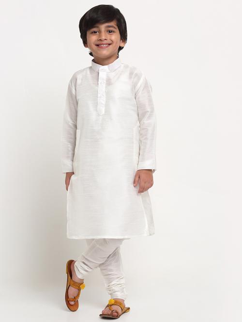 boys white solid kurta pajama set  - 18565322 - Very Small Image - 1