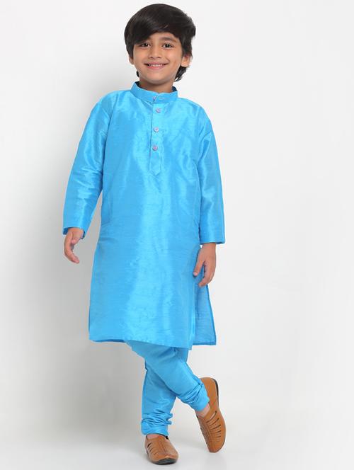 boys turquoise blue solid kurta pajama set  - 18565324 - Very Small Image - 1