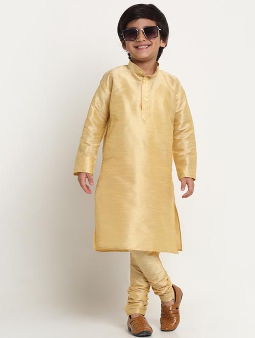 boys gold solid kurta pajama set  - 18565327 - Very Small Image - 1