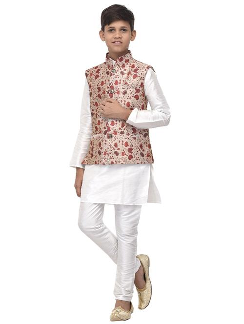 boys solid kurta pajama with printed nehru jacket set  - 18565332 - Very Small Image - 1