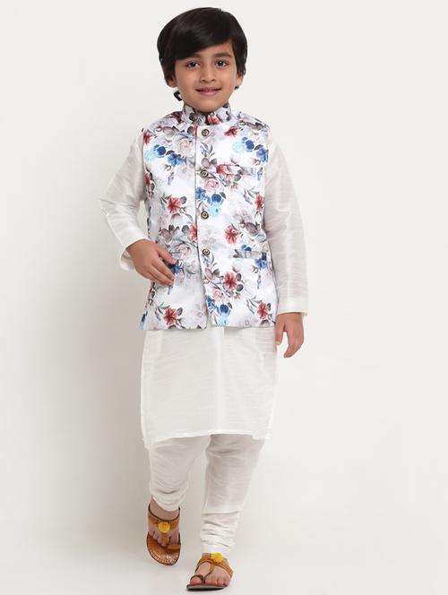 boys solid kurta pajama with printed nehru jacket set  - 18565342 - Very Small Image - 1