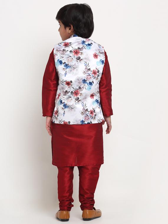 boys solid kurta pajama with printed nehru jacket set - 18565357 - Zoom Image - 2