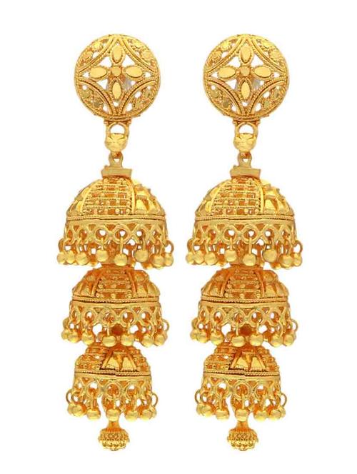 gold metal jhumka earring - 18565559 - Very Small Image - 1