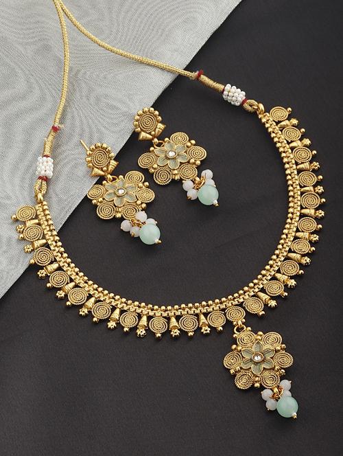 gold plated necklace earing set  - 18565791 - Very Small Image - 1