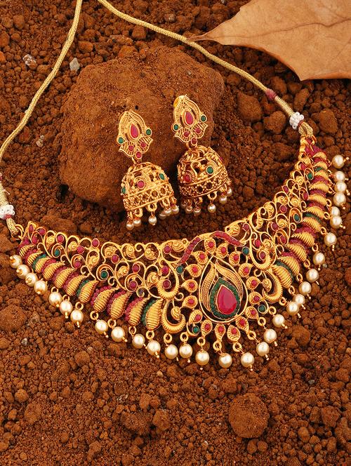 gold plated necklace earing set  - 18565798 - Very Small Image - 1