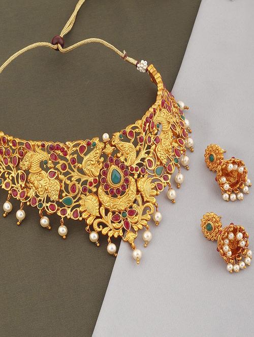 gold plated necklace earring set  - 18565799 - Very Small Image - 1