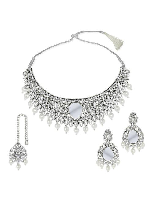 silver plated necklace earing set  - 18566723 - Very Small Image - 1