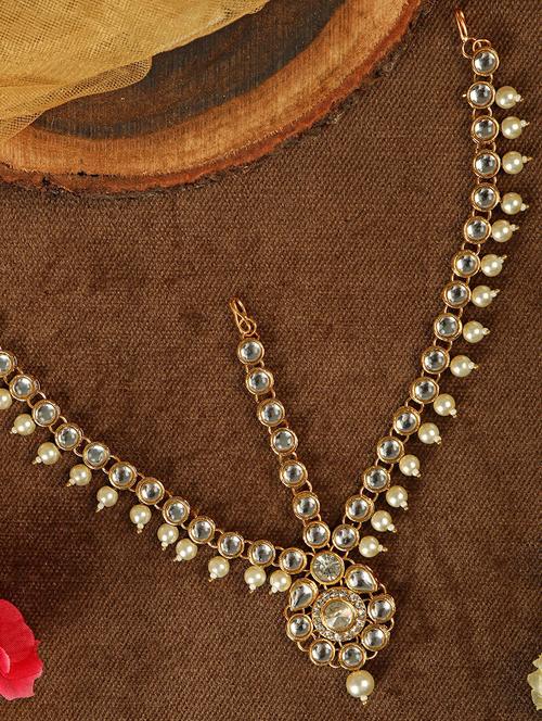 gold plated maang tikka  - 18566951 - Very Small Image - 1