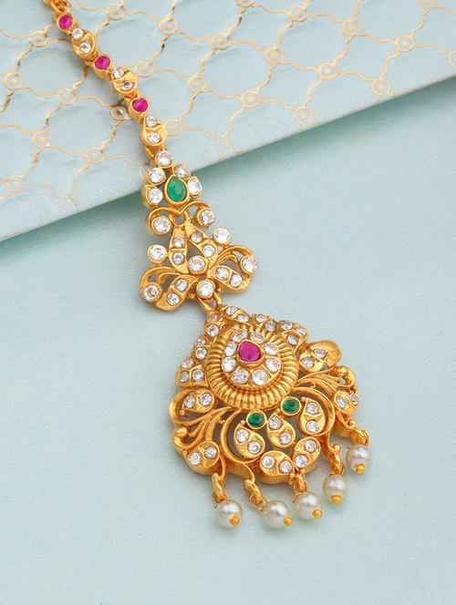 gold plated maang tikka  - 18566962 - Very Small Image - 1