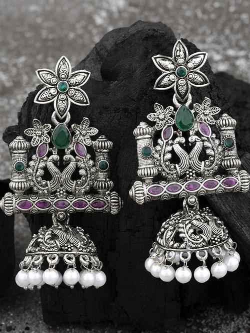 silver metal jhumka earring - 18567207 - Very Small Image - 1