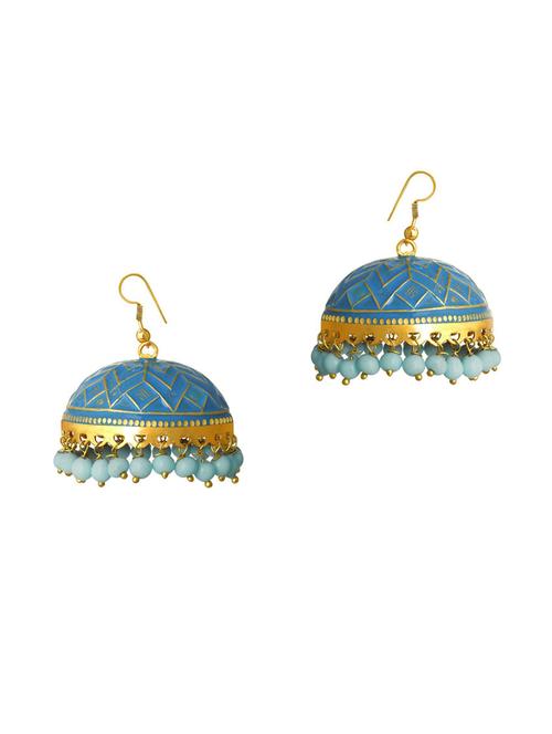 blue metal jhumka earring - 18567285 - Very Small Image - 1