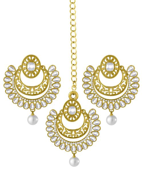 gold plated 1 maangtikka, 2 earring set  - 18567636 - Very Small Image - 1