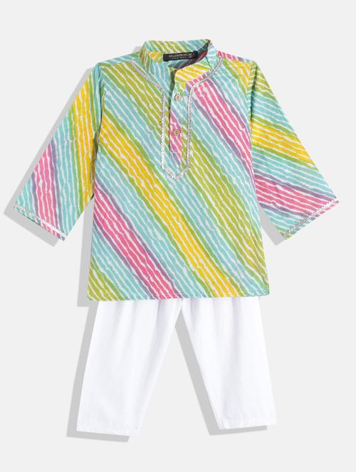 boys green printed kurta pyjama set - 18570312 - Very Small Image - 1