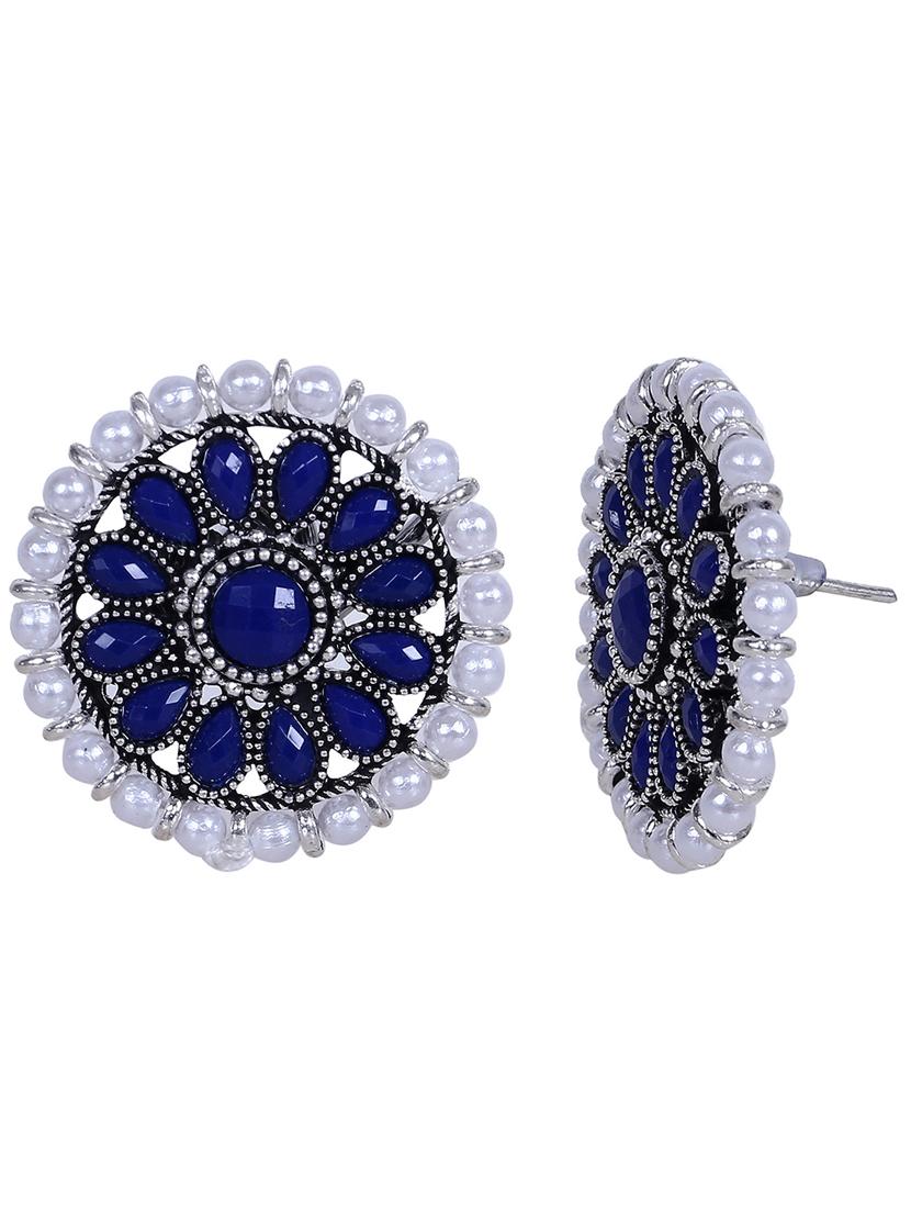 blue silver plated studs earring - 18570350 - Standard Image - 2