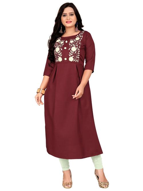 yoke embroidered solid straight kurta  - 18574405 - Very Small Image - 1