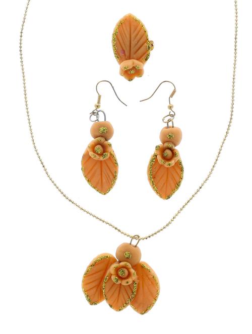  handmade artificial flowers necklace earring set with ring  - 18574751 - Very Small Image - 1