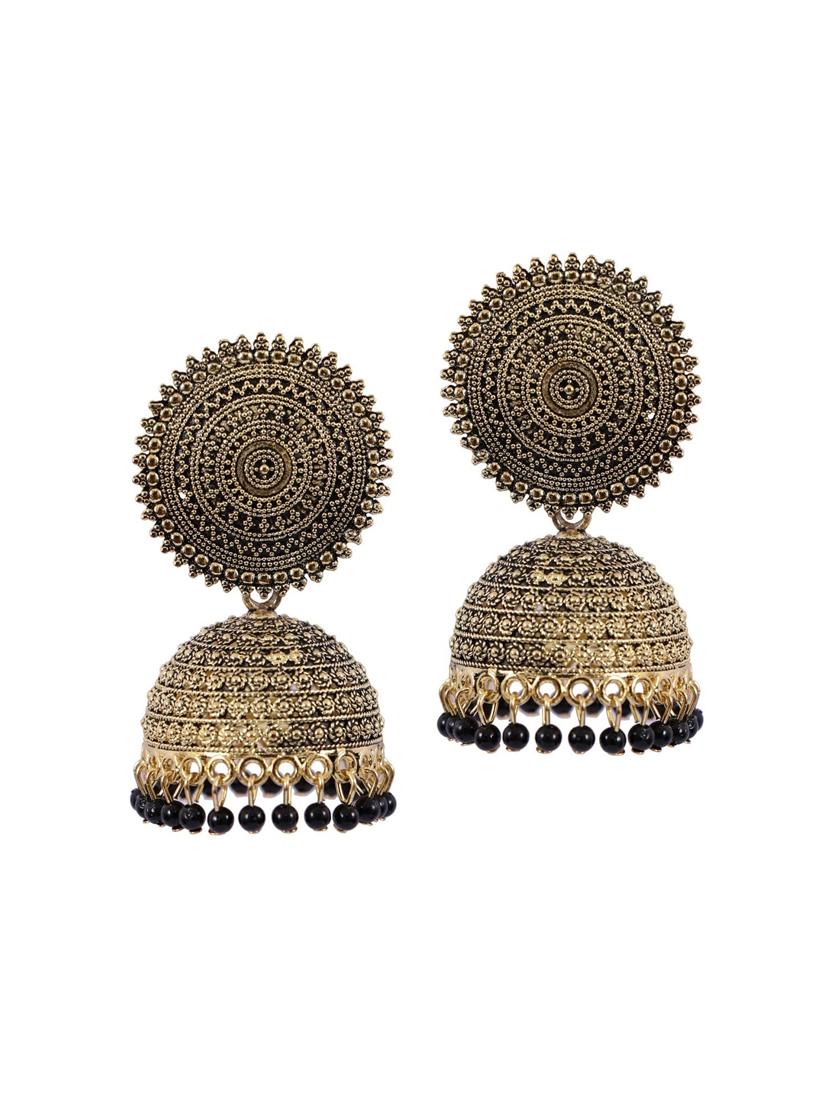 oxidised handcrafted work jhumka earring - 18575393 - Standard Image - 2
