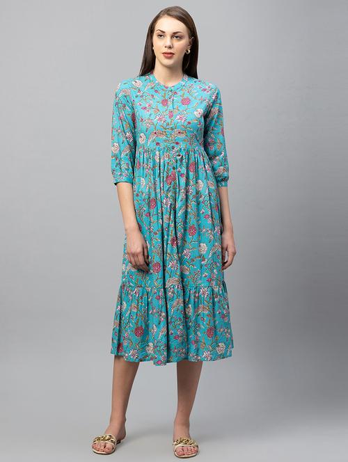 mandarin collar all over printed dress - 18575809 - Very Small Image - 1