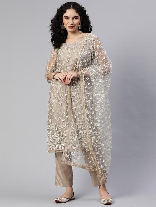 embroidered semi-stitched suit set - 18576992 - Very Small Image - 1
