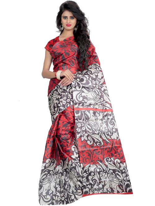 women's floral red colored saree with blouse - 18577369 - Very Small Image - 1