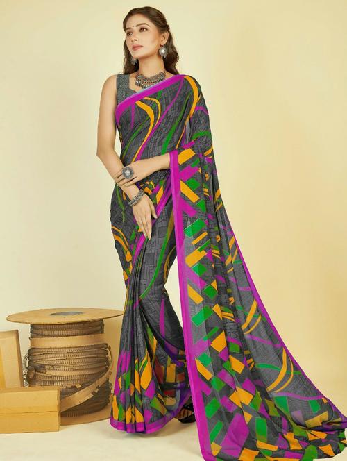 women's geometric multi colored saree - 18577514 - Very Small Image - 1