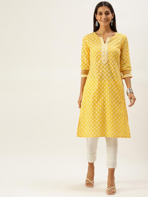 yellow printed straight kurta - 18577729 - Very Small Image - 1