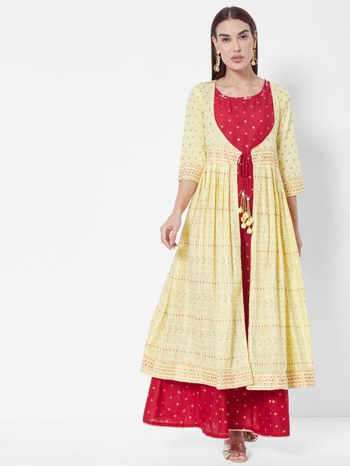 yellow cotton layered ethnic dress - 18577812 - Very Small Image - 1