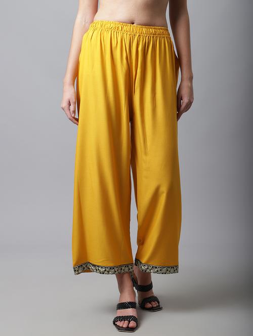yellow embellished hem palazzo - 18578412 - Very Small Image - 1