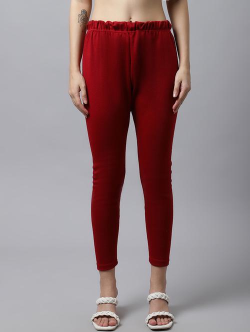 maroon solid woolen legging - 18578414 - Very Small Image - 1