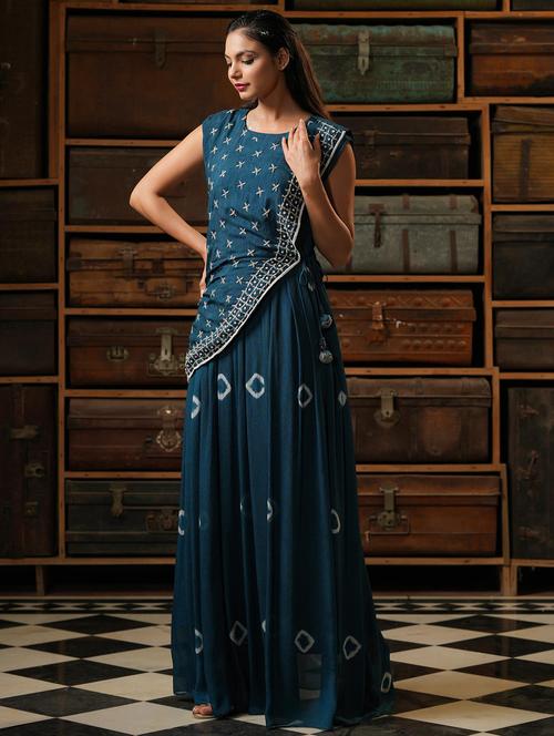 navy blue embroidered ethnic dress - 18579102 - Very Small Image - 1