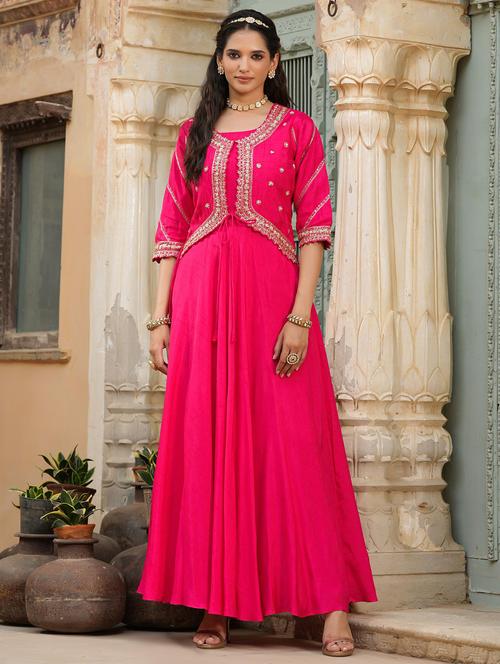 pink embroidered ethnic dress - 18579110 - Very Small Image - 1