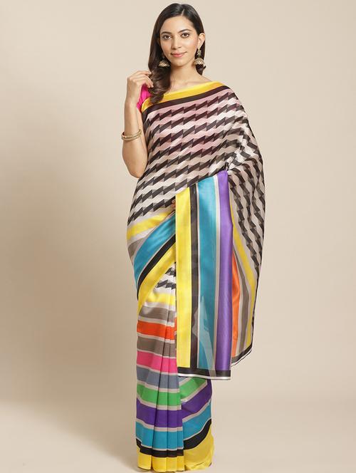 women's stripes multi colored saree with blouse - 18582972 - Very Small Image - 1