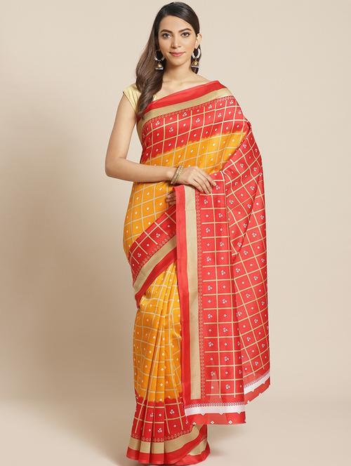 women's bandhani mustard colored saree - 18582996 - Very Small Image - 1