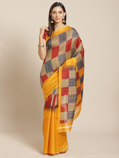 women's checks multi colored saree - 18583584 - Very Small Image - 1
