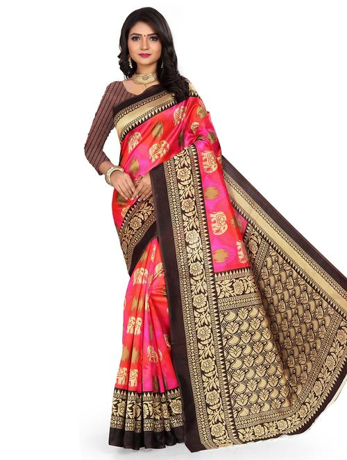 women's self design pink colored saree with blouse - 18583589 - Very Small Image - 1