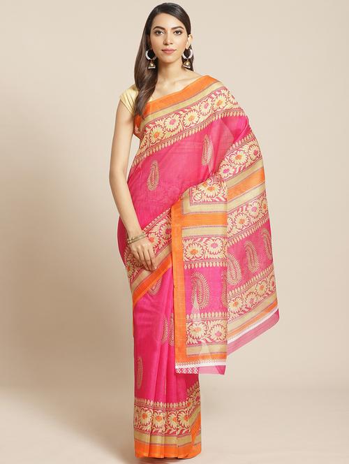 women's printed pink colored saree with blouse - 18583878 - Very Small Image - 1